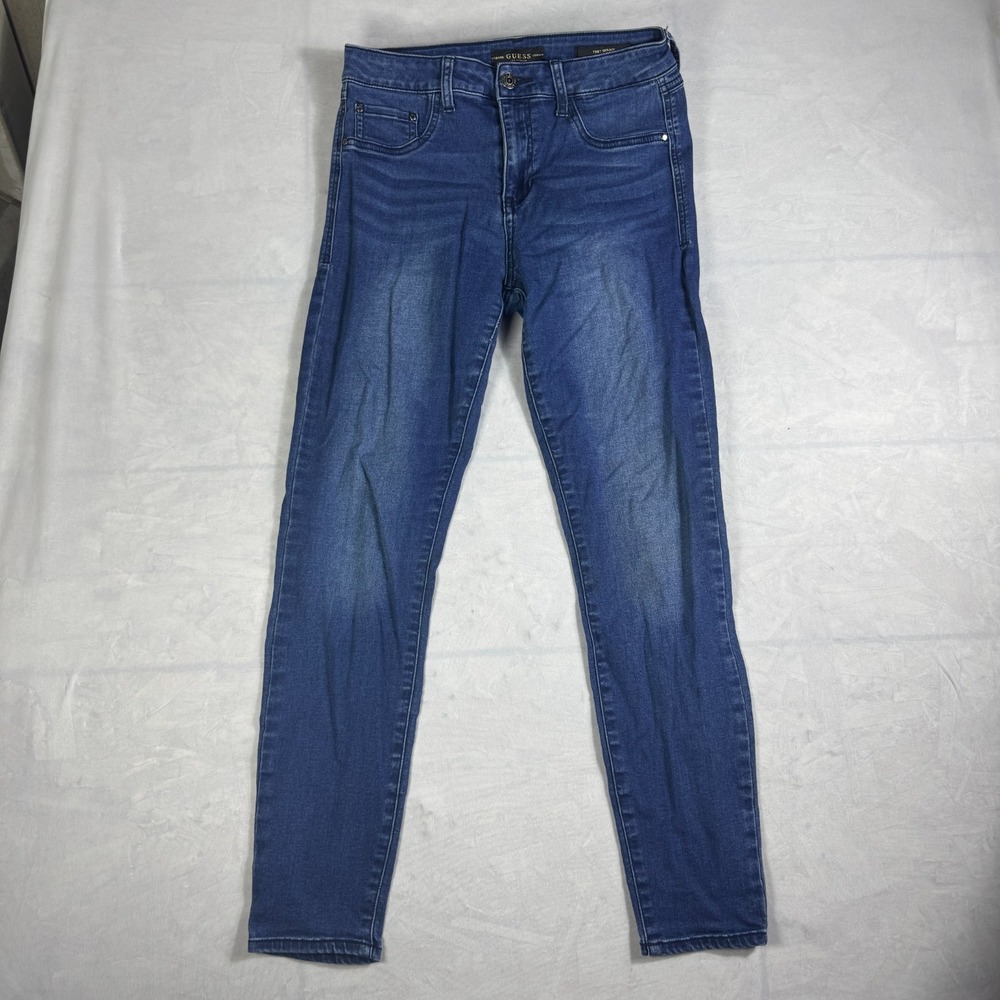 Guess 1981 Womens Skinny Leg Jeans Blue Denim 5-Pocket‎ Logo Everyday Comfort 28